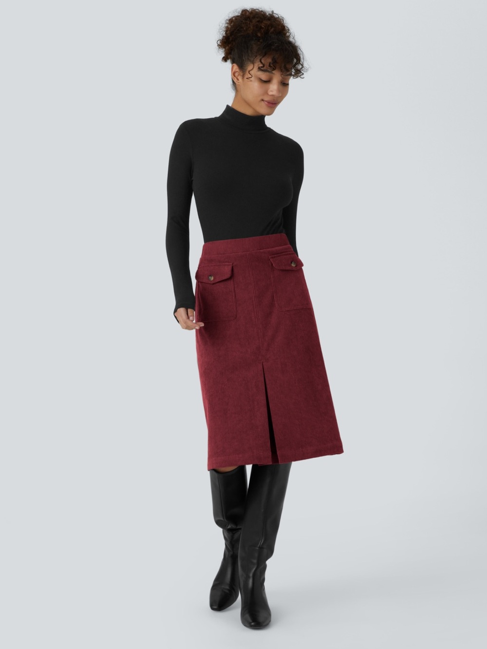 NWT halara Mid Rise Front Side Flap Pocket Midi Corduroy Casual Skirt SIZE M